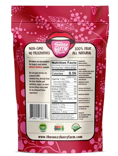 Vista 2 de Miracle Berries de Snozzberry Farm 350 mitades de bayas liofilizadas de primera calidad Cultivadas en los Estados Unidos Se vuelven agridulces