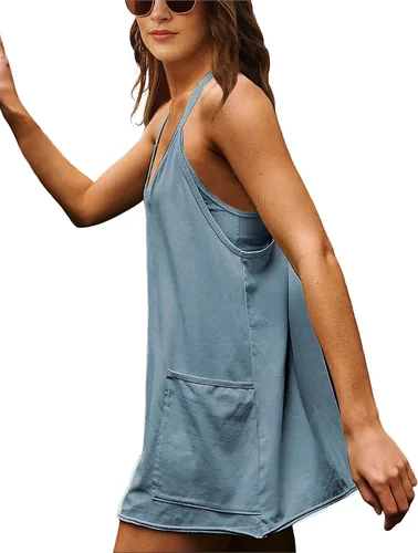 Vista 2 de Minivestido atlético sin mangas para mujer con pantalones cortos integrados