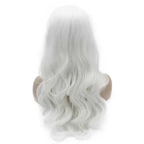 Vista 3 de mxangel largo ondulado mitad Atados a mano blanco sintético Lace Frente Peluca de Cosplay