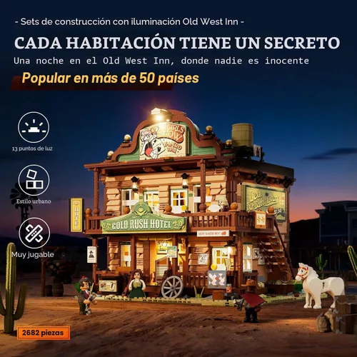 Vista 2 de Lumibricks Western-Inn - Juego de 2682 piezas de construcción de hotel de construcción ligera The Old West Inn para adultos y amantes del oeste