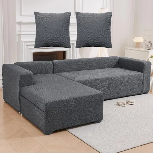 Vista 10 de ele ELEOPTION - 2 piezas de fundas de sofá seccional de 3 plazas para sofás con cojines, funda elástica en forma de L para sala de estar, funda