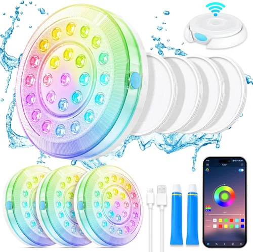 Vista 11 de Homly - Luces para piscina LED recargables sumergibles con control inalámbrico por APP, luces LED inteligentes subacuáticas impermeables
