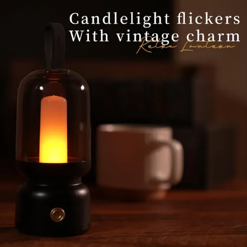 Vista 6 de Lámpara de mesa LED retro portátil, linterna LED vintage con batería inalámbrica, lámpara de escritorio USB, luz nocturna de campamento