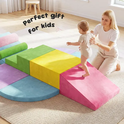 Vista 10 de Teckid Juguetes de escalada para niños pequeños, juego de 8 piezas de bloques de espuma suave para interiores, gateo seguro, escalada