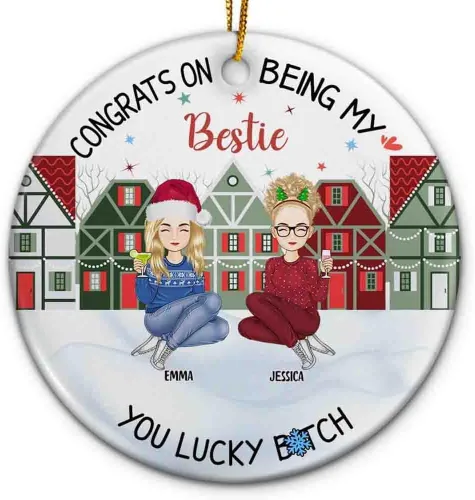 Vista 31 de Adorno personalizado con texto en inglés «Best Friend are Hard to Find Because The Very Best is Already Mine», adorno de Navidad personalizado 2023