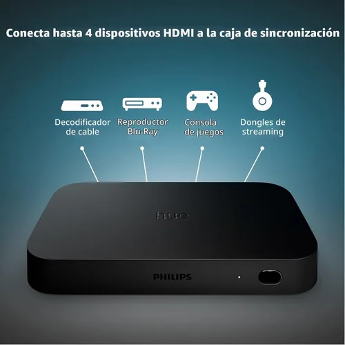 Vista 4 de Philips Hue Play HDMI Sync Box - Requiere Hue Bridge - Admite Dolby Vision HDR10+ y 4K - Control con la aplicación Hue - Compatible con Alexa