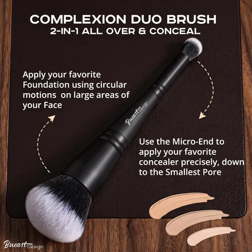 Vista 4 de Bueart Design - Juego de brochas de maquillaje de doble punta para base y corrector, cepillo de mezcla 2 en 1 para base líquida y crema, contorno