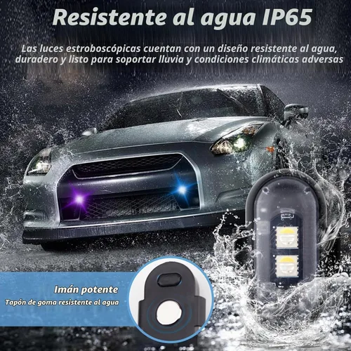 Vista 4 de 2 piezas de luces estroboscópicas LED inalámbricas con control remoto, luces LED mini impermeables USB de 8 colores, luces LED de advertencia