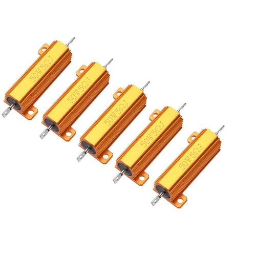 Vista 14 de 5pcs 50W 1 OHM aluminio alojado alambre herido resistencia tono oro