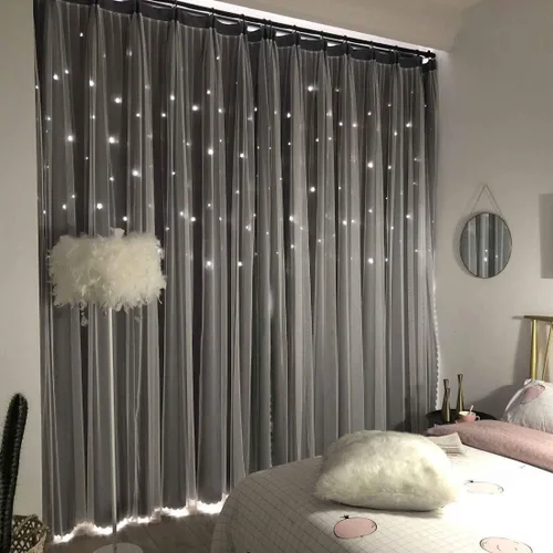Vista 14 de UNISTAR - 2 paneles de cortinas opacas y transparentes con estrellas para dormitorio de niñas, niños, habitación de bebé, cortinas de doble capa