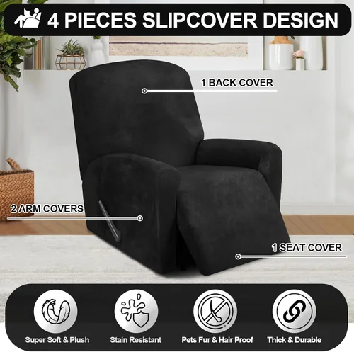 Vista 4 de FestiCorp Fundas para sillas reclinables, fundas para sillas reclinables de terciopelo real, 4 piezas, para niños pequeños, fundas elásticas