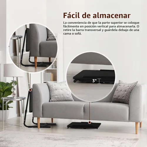 Vista 5 de Bandeja de TV ajustable para cena negra, bandejas plegables para comer en el sofá, mesas de madera, soporte mate, escritorio plegable con portavasos