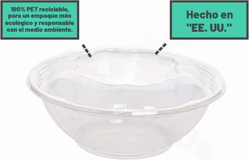 Vista 3 de Ensaladeras desechables de plástico con tapas herméticas, ideales para preparación de comidas, comida para llevar, catering, fiestas, picnics