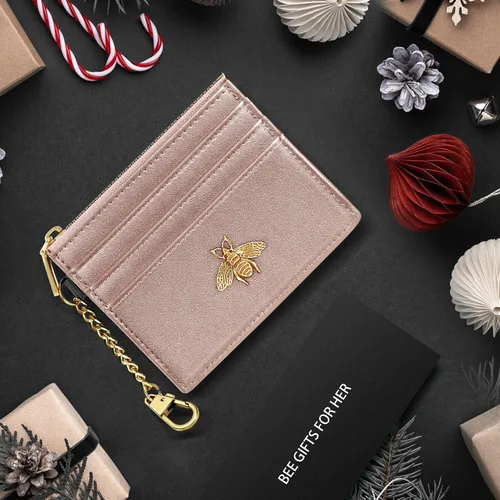 Vista 25 de SEAVILIA Tarjetero llavero cartera para mujer con ventana de identificación RFID monedero regalo abeja delgada minimalista pequeña cartera