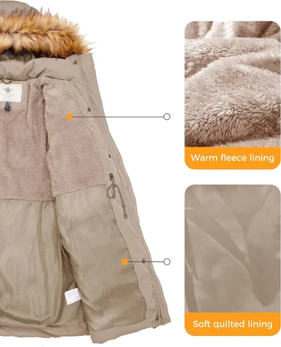 Vista 5 de WenVen Chaqueta acolchada impermeable de invierno para mujer con capucha de piel