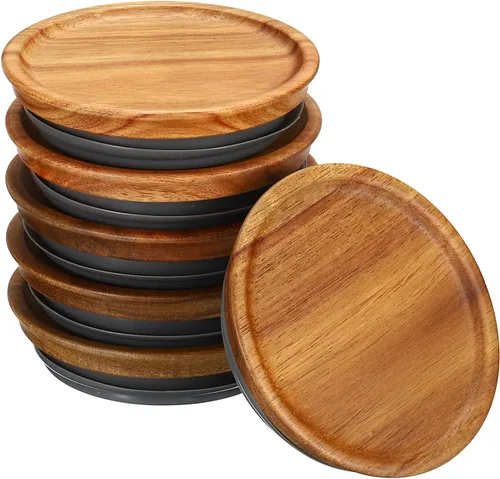 Vista 9 de PATIKIL Tapas para tarros de conservas de madera de boca regular, tapas de tarro de conserva, tapas de madera de bambú con bola hermética