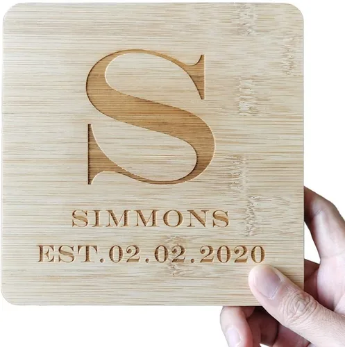 Vista 3 de Salvamanteles personalizados de bambú – 6.3 pulgadas, salvamanteles grabados personalizados para platos calientes, ollas, sartenes, bandejas