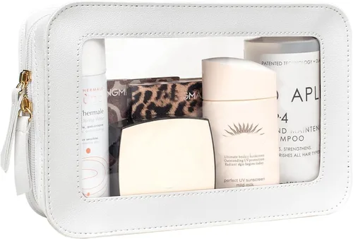Vista 3 de Paquete de 2 bolsas de maquillaje transparentes para viaje, neceser aprobado por la TSA con cremallera, pequeñas bolsas de maquillaje para mujeres