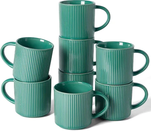 Vista 19 de famiware Juego de 4 tazas de café de 12 onzas, tazas de cerámica con asa Negro (Star-Black)