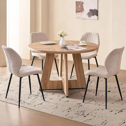 Vista 20 de Juego de mesa redonda de comedor de 47 pulgadas para 4, base en abanico, parte superior de 1.38 pulgadas de grosor, mesa de cocina de madera con 4