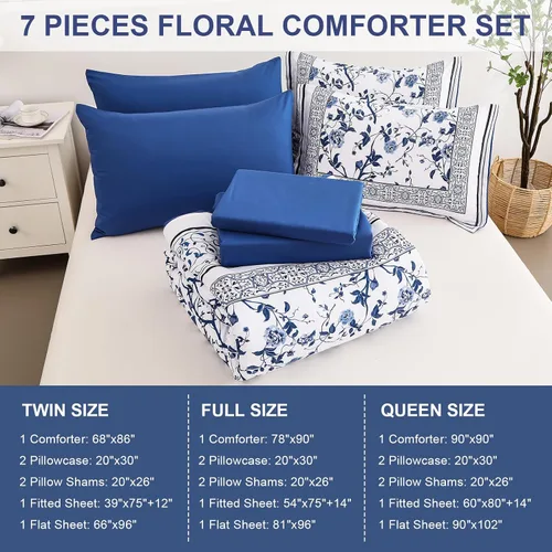 Vista 7 de Dobuyly Juego de edredón floral tamaño individual, juego de cama de 5 piezas en una bolsa, juego de ropa de cama botánico de microfibra suave