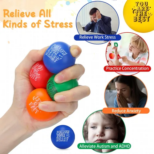 Vista 6 de Leyndo 200 bolas de estrés para adultos y niños, citas motivacionales a granel, para aliviar el estrés, bolas de espuma coloridas para apretar