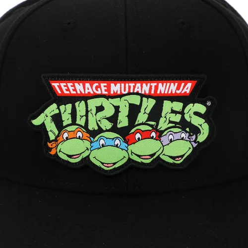 Vista 3 de Gorra de béisbol TMNT Retro Logo con cabezas de tortuga, color negro, Negro
