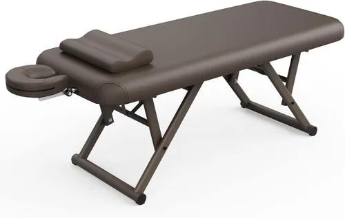 Vista 8 de pouseayar Mesa de masaje ajustable con almohada facial y reposacabezas, resistente y sólida, silenciosa y fácil de ajustar, respaldo fijo, marrón