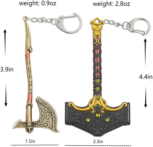 Vista 2 de GOW Blades of Chaos & Leviathan Axe Llavero – Dije de arma de juego – Regalos para adolescentes, hombres, mujeres fans, Juego de hacha Leviatán