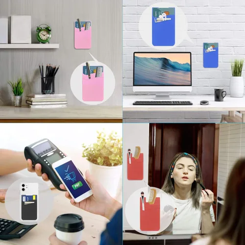Vista 6 de SS Billetera negra para teléfono, tarjetero adhesivo para iPhone, Samsung Galaxy y cualquier teléfono inteligente, paquete de 3 Negro Negro Negro