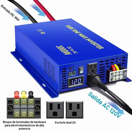 Vista 5 de Inversor de onda sinusoidal pura de 3000 W, 36 V CC a CA, 120 V, 110 V, sobretensión, 6000 W, convertidor de energía para sistema solar
