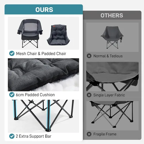 Vista 9 de EVER ADVANCED Silla de campamento XL con cojín desmontable, silla de malla para adultos, plegable, de gran tamaño, con bolsillo de malla enfriadora