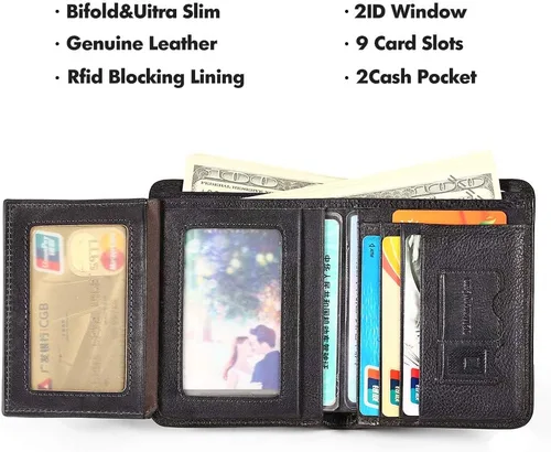 Vista 4 de MANBANG - Funda de piel sintética para hombre, con ventana de identificación y tarjetero