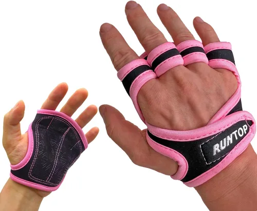 Vista 13 de RUNTOP Guantes de entrenamiento para fitness, entrenamiento cruzado, WODS, gimnasio, yoga, ejercicio, almohadillas de agarre para levantamiento
