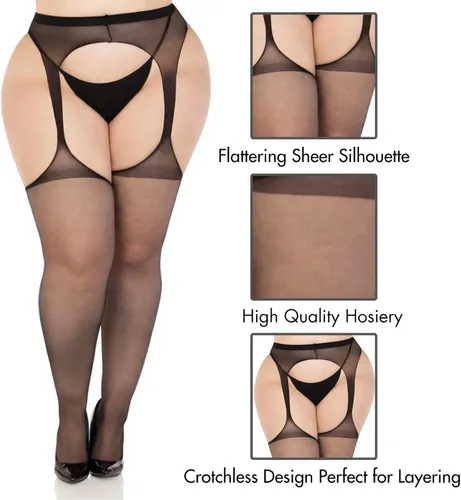 Vista 3 de Leg Avenue Womens High Waist Sheer Suspender Pantyhose Stockings