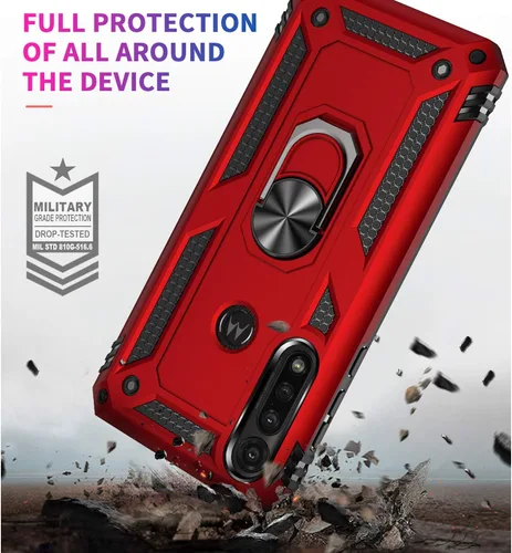 Vista 4 de TJS - Funda compatible con Motorola Moto G Power (2020) (negro) Anillo de metal soporte magnético Kickstand Heavy Duty Drop Protector Teléfono