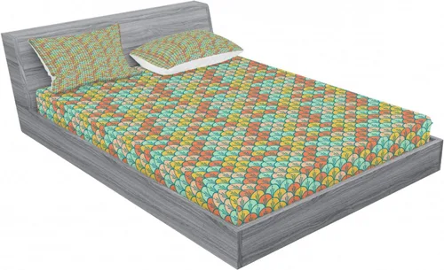 Vista 2 de Ambesonne Orange and Turquoise 2 Pack Fitted Sheet & Pillow Sham Set, Scales, 4 Pcs Bedding Decor, Package Contains 2 Full Size Fitted Sheets & 4