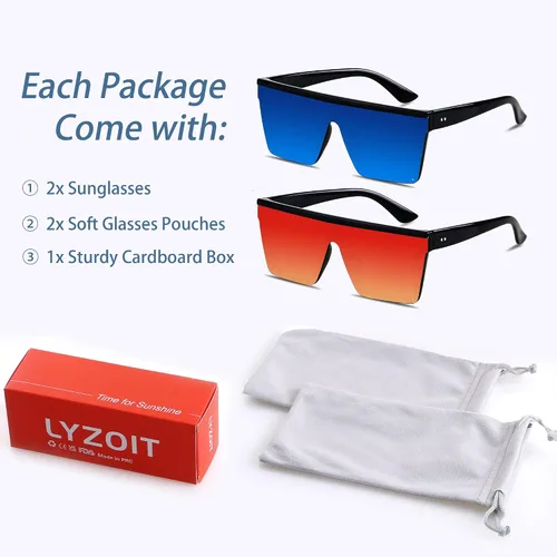 Vista 7 de LYZOIT Square Oversized Sunglasses for Women Men Big Flat Top Fashion Shield Large UV Protection Rimless Shades