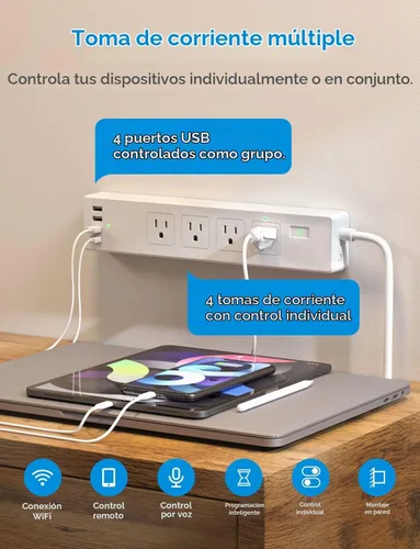 Vista 3 de meross Regleta inteligente PD 20W USB-C, control remoto y de voz, Wi-Fi 2.4G Surge Protector Compatible with Apple HomeKit, Siri, Alexa, Google