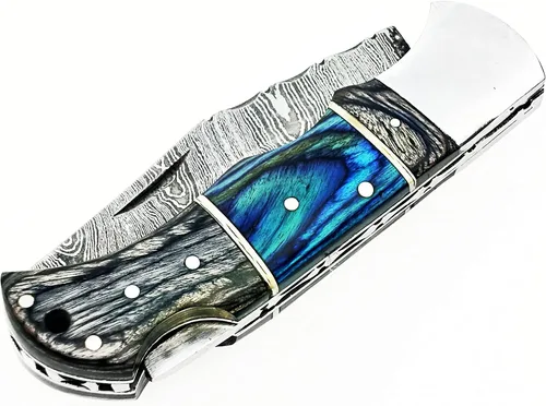 Vista 7 de Cuchillo de bolsillo de acero de Damasco, hecho a mano, cuchillo plegable de alta calidad para hombres, cuchillo al aire libre para camping
