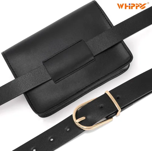 Vista 6 de WHIPPY Riñoneras para mujer, de piel, a la moda, para cinturón extraíble, para fiestas, viajes, 3- Negro