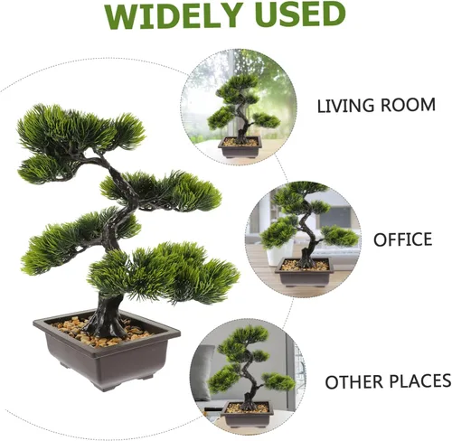 Vista 4 de Árbol de pino bonsái artificial, planta falsa en maceta, adornos para escritorio, estante de oficina en casa, decoración zen, cedro japonés