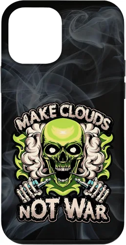 Vista 12 de iPhone 15 Make Clouds Not War Vaping Green Skull Vape Mod Caso