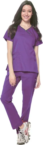 Vista 2 de Dagacci Medical Uniform® Conjunto de ropa quirúrgica para mujer – Conjunto de camisa y pantalones de contraste elástico natural para mujer – 9 Egg