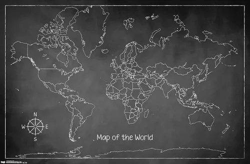 Vista 15 de Trends International Chalk Map-World - Póster de pared, 14.725 x 22.375 pulgadas, versión enmarcada de madera de granero Versión enmarcada Barnwood