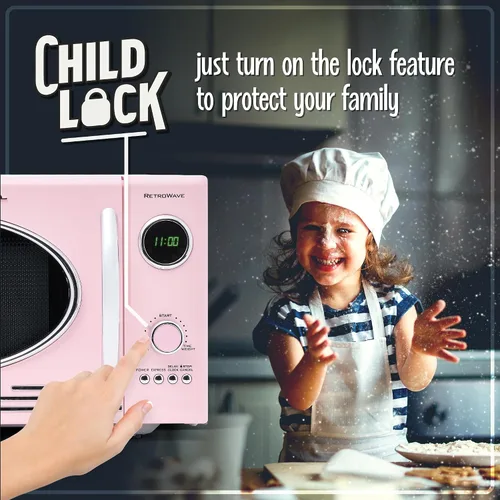 Vista 124 de Nostalgia Horno microondas retro compacto para encimera, 0.7 pies cúbicos, 700 vatios con pantalla digital LED, bloqueo para niños, interior fácil