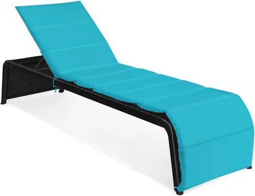 Vista 10 de COSTWAY Silla de ratán para patio, silla reclinable acolchada con respaldo ajustable, jardín y piscina (beige)