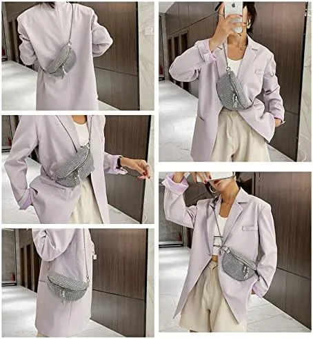 Vista 2 de Riñonera de cristal brillante con diamantes de imitación para mujeres y niñas, cinturón pequeño, bolsa cruzada para teléfono celular, para fiestas