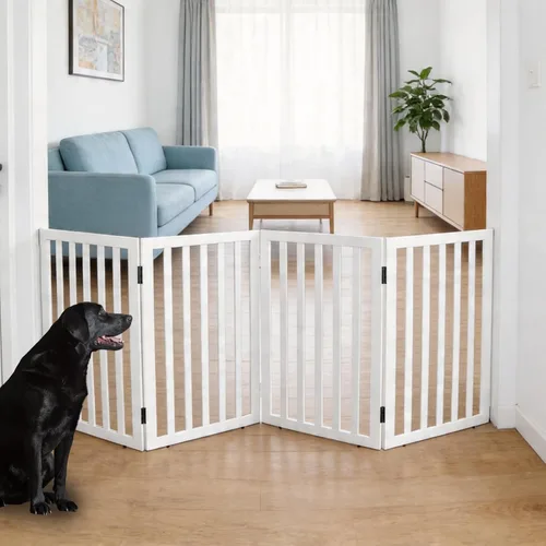 Vista 29 de Puerta para perros para interiores, valla independiente para perros, para la casa, puertas, pasillos o escaleras, puerta para mascotas plegable