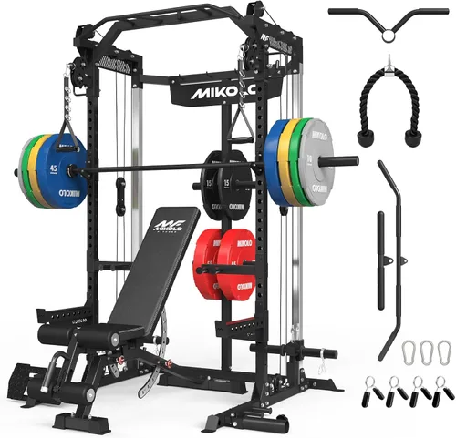 Vista 10 de Mikolo Jaula de potencia, estante de potencia de 2000 libras con sistema independiente de doble polea, máquina de entrenamiento multifunción